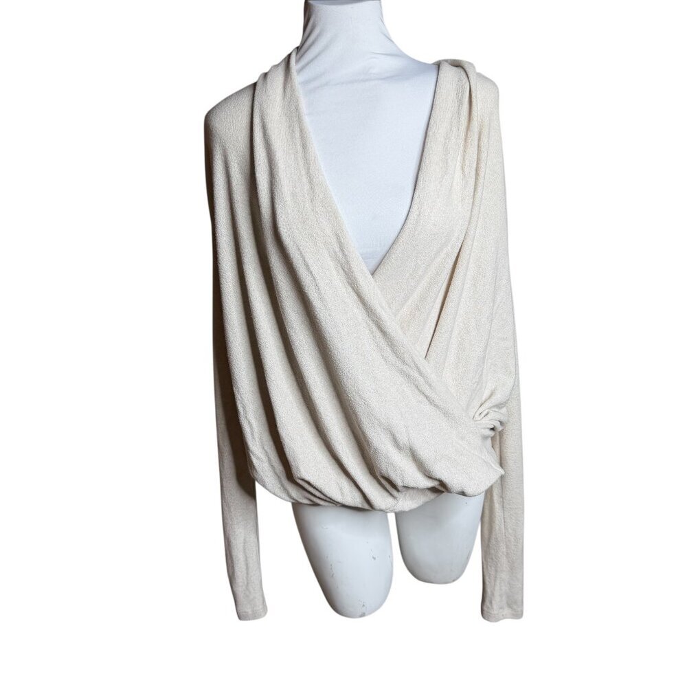 Anthropologie Pure + Good cream faux wrap long sleeve top small